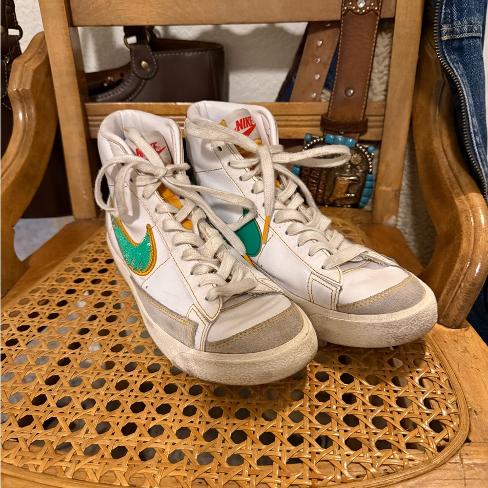 Nike White High-Tops with Green and Orange Accents